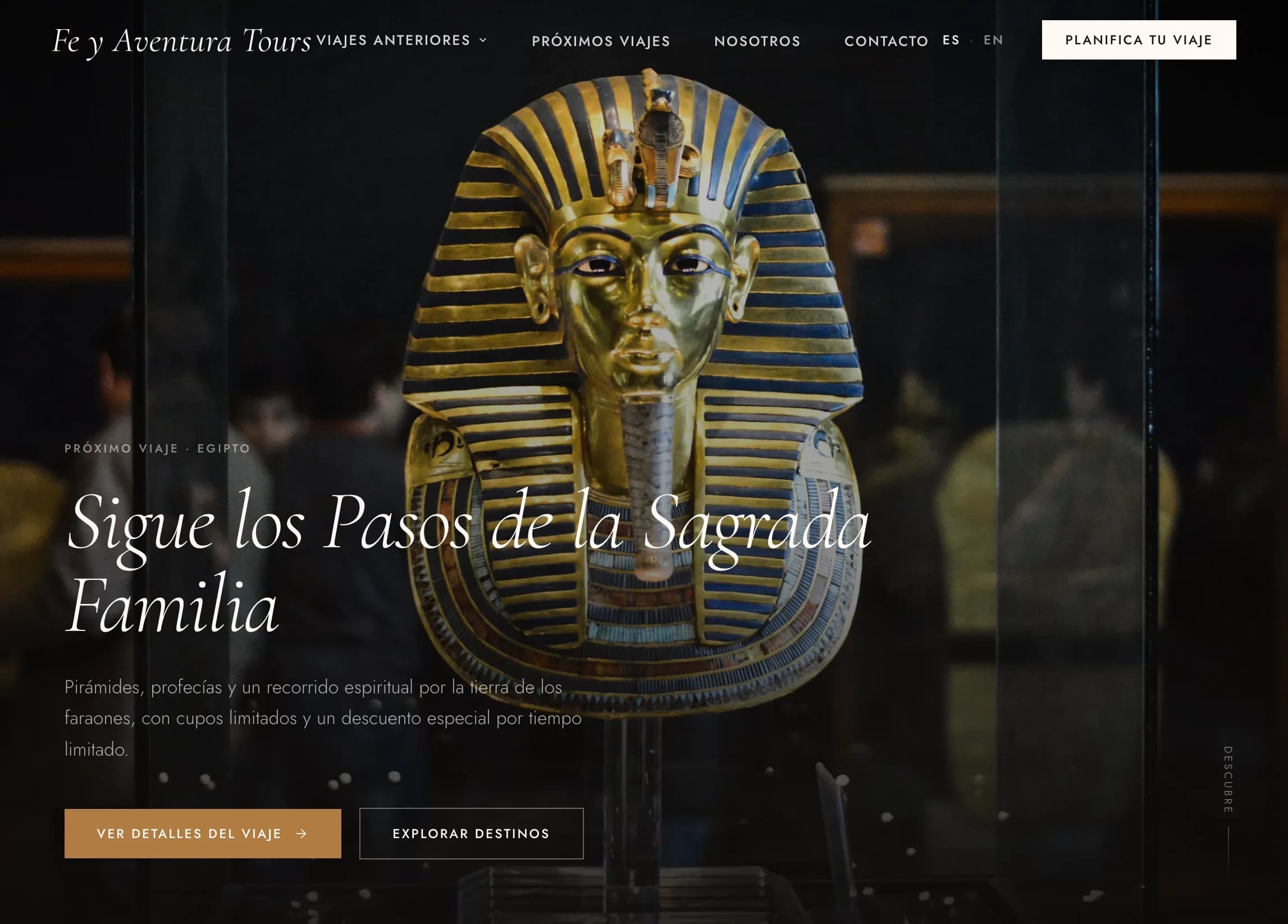 Fe y Aventura Tours booking website homepage