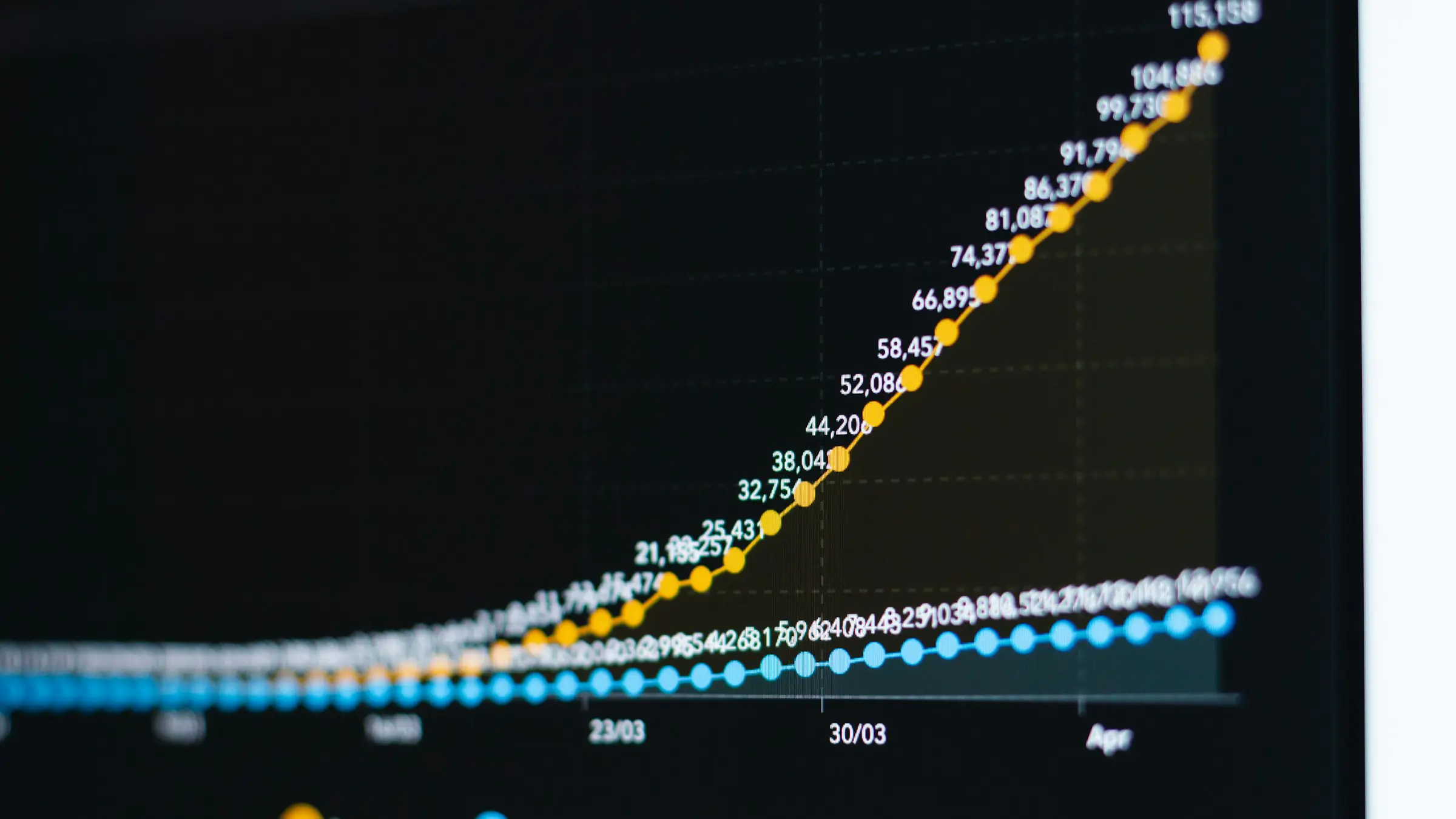 Upward-trending revenue growth chart on a dark screen
