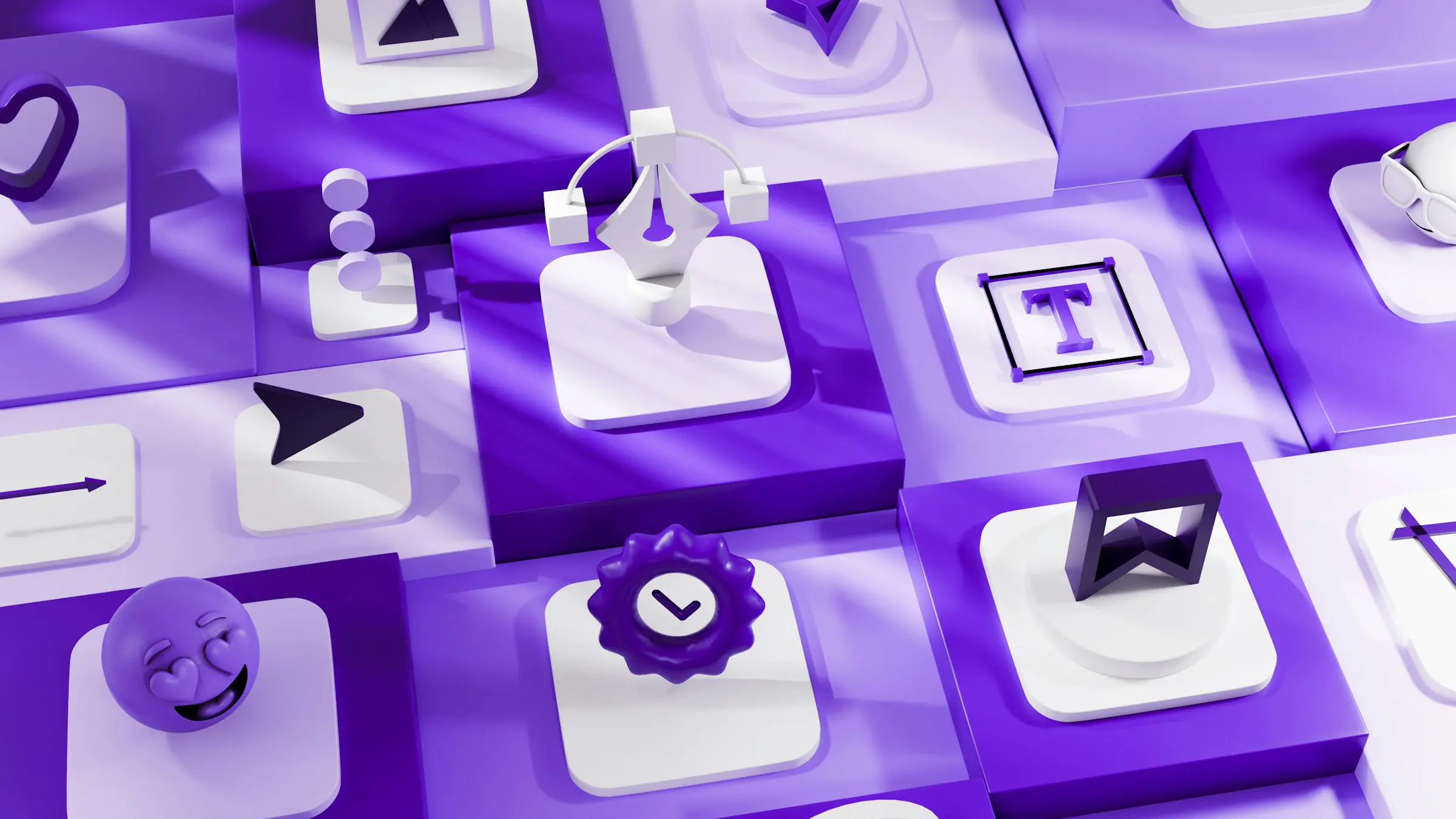 Grid of purple app icons representing no-code building blocks