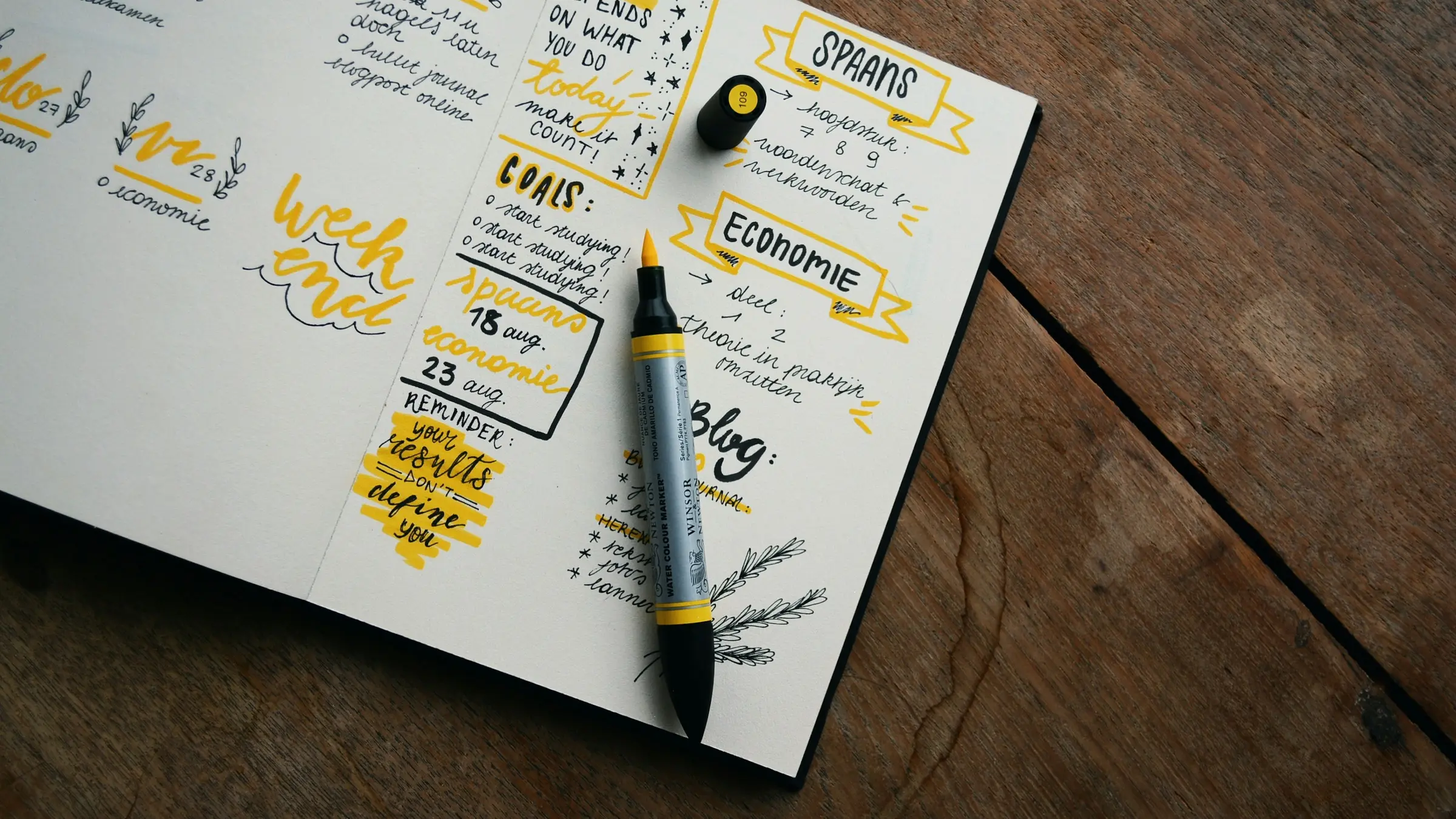 Handwritten planning notes and a marker on an open notebook
